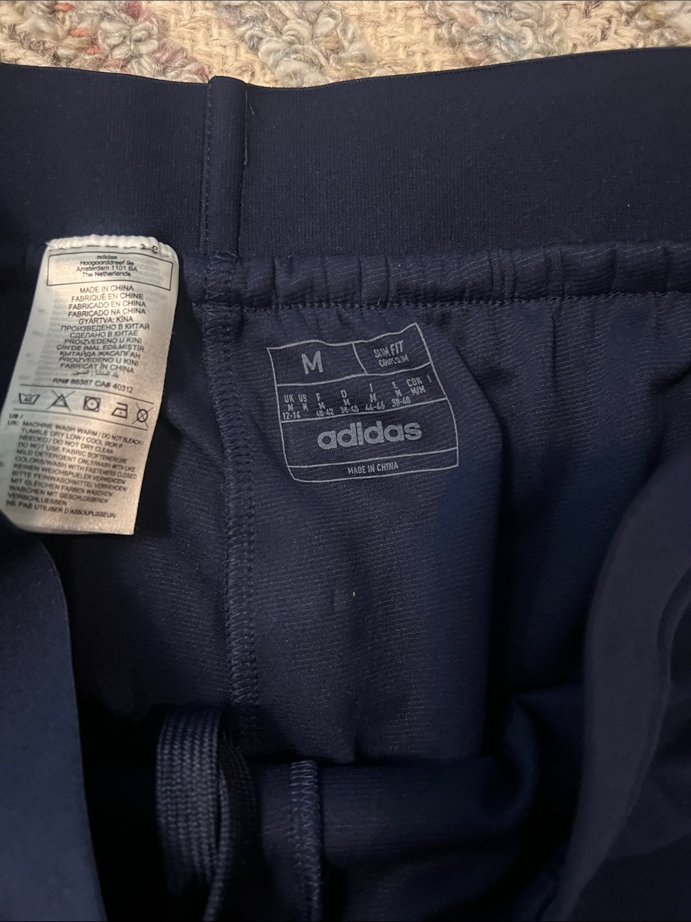 adidas Navy Joggers with White Logo and Stripes - Picture 3 of 3